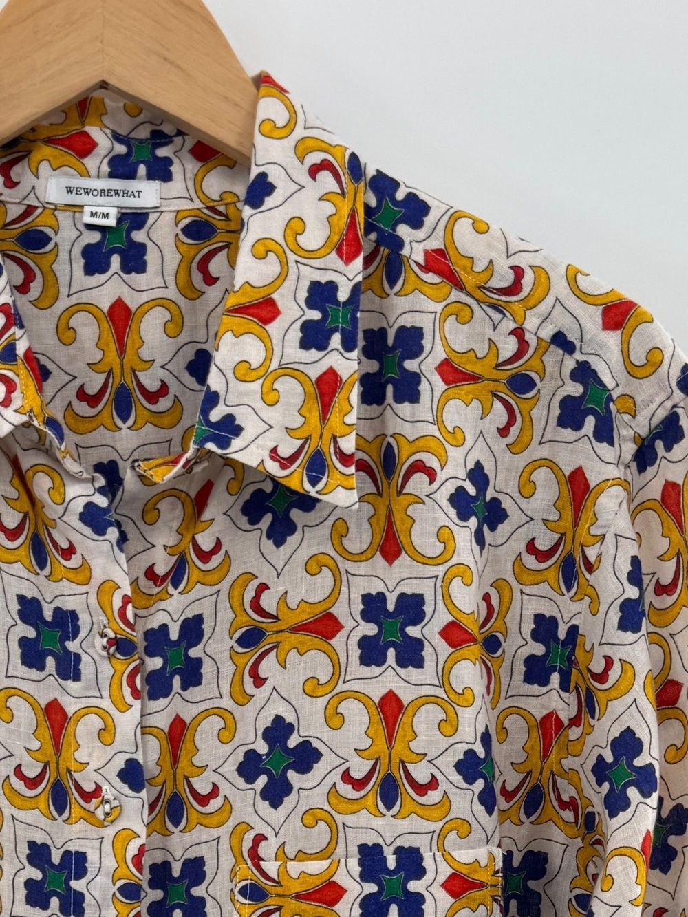 WEWOREWHAT Linen Tile Pattern Dad Shirt Oversized Size Medium Colorful - Picture 11 of 11